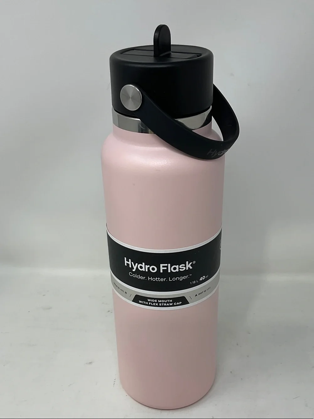 Hydro Flask Wide Mouth Bottle with Flex Straw Cap - Light Pink and Black